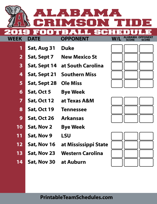Alabama 2019 football schedule...