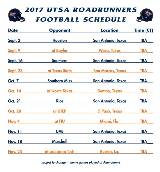2017 UTSA Football Schedule Set