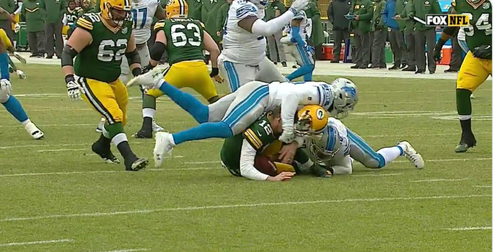 Lions Knock Aaron Rodgers Helmet Off With Early Sack