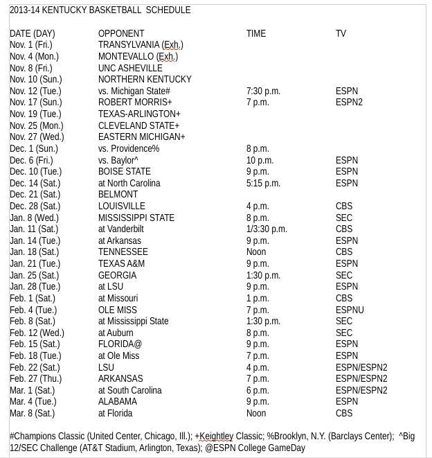 Uk Basketball Schedule Ky Printable