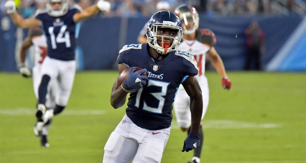 Tennessee Titans wide receiver Taywan Taylor runs a drill during the team's  voluntary practice at its NFL football training facility Thursday, April  26, 2018, in Nashville, Tenn. (AP Photo/Mark Humphrey Stock Photo 