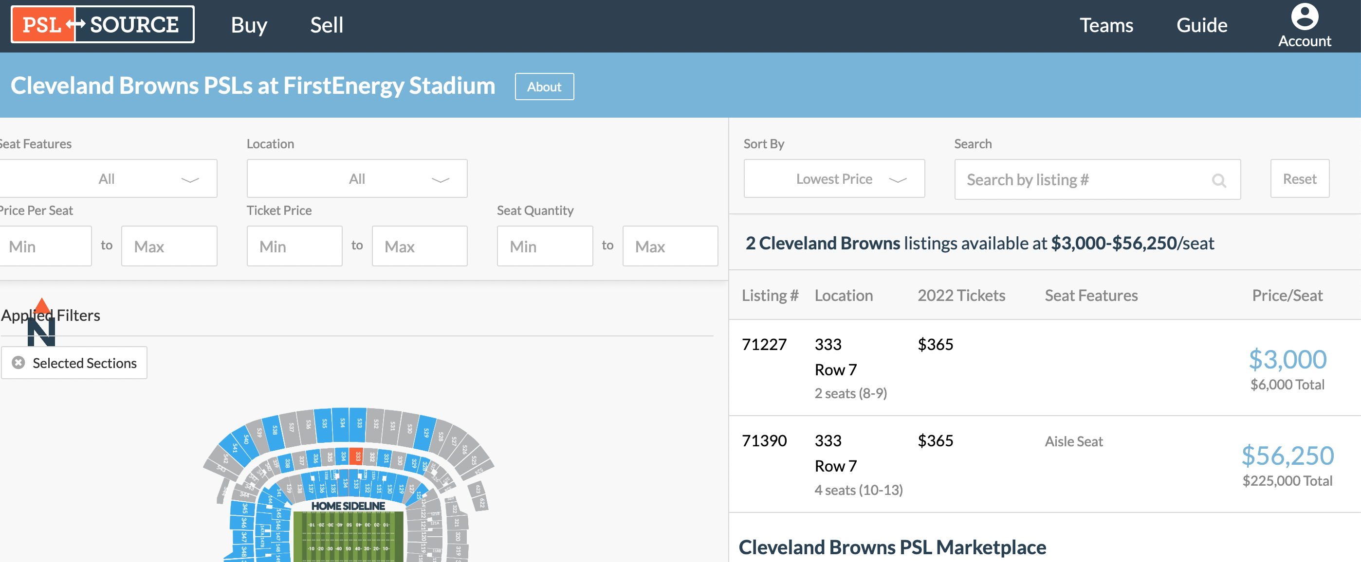 Cleveland Browns PSLs Permanent Seat Licenses Buy Sell PSL License