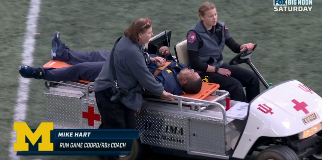 Mike Hart stretchered off field during Michigan's game at Indiana