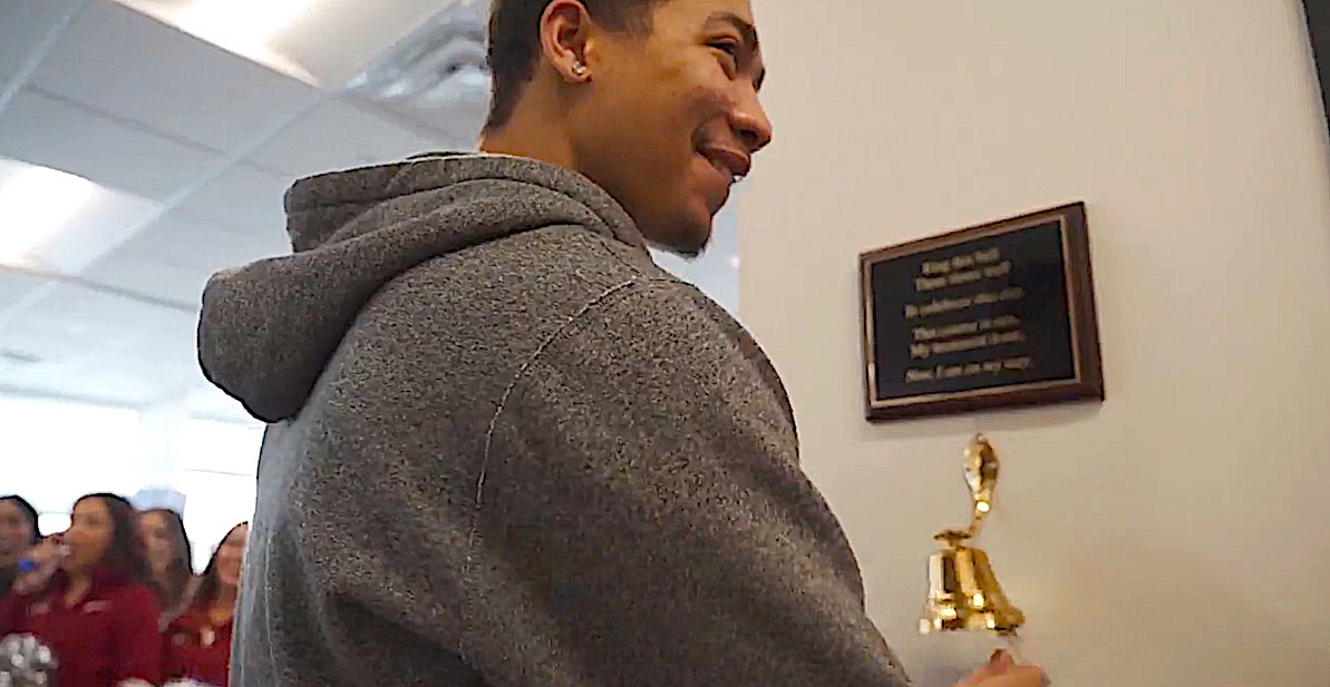 WSU's Myles Rice rings the bell, completes cancer treatments