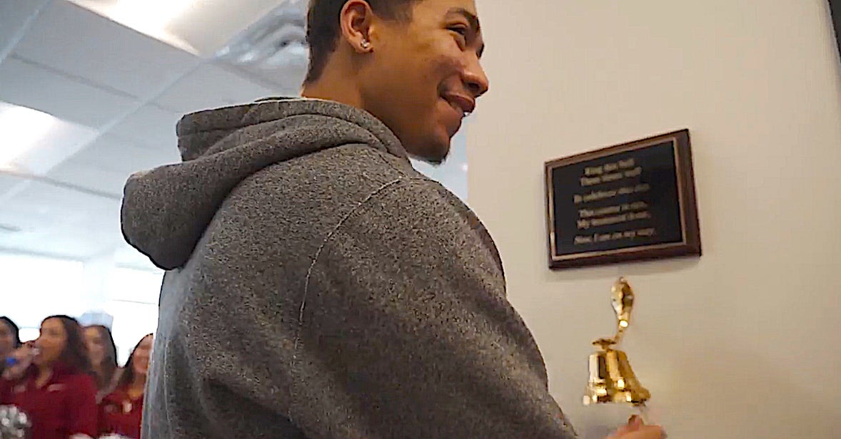 WSU's Myles Rice rings the bell, completes cancer treatments