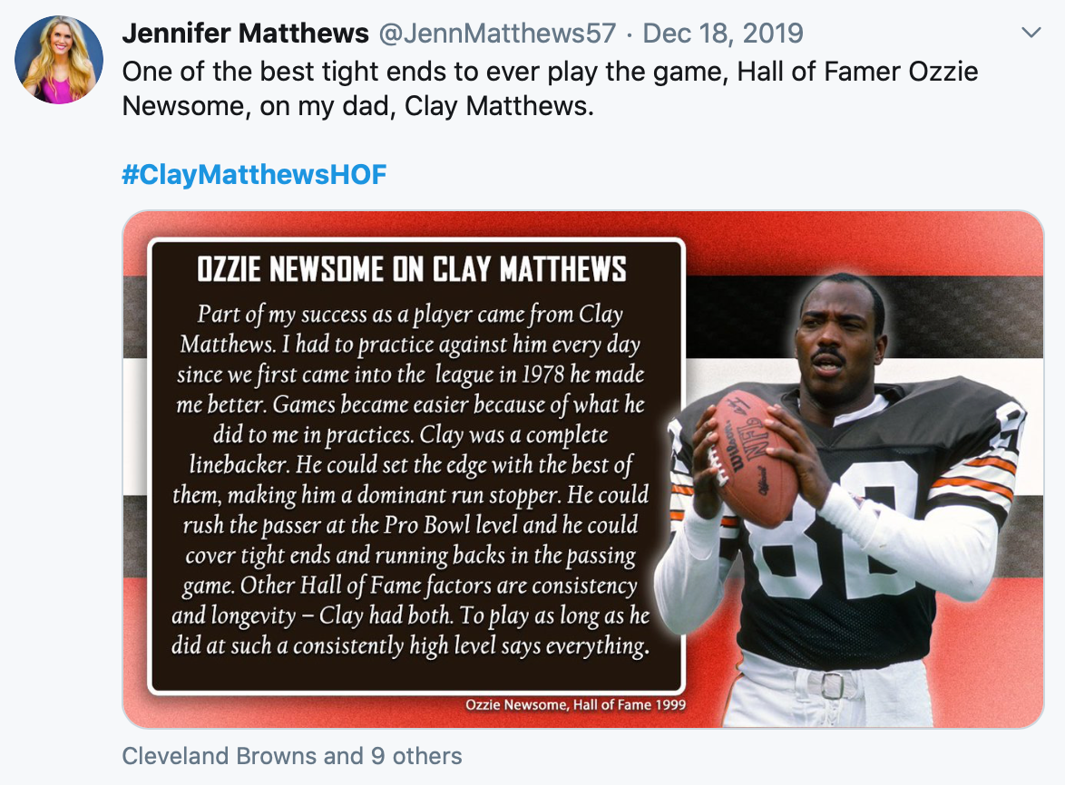 Browns Social Media Roundup: Clay Matthews Ring of Honor ceremony  highlights Sunday Night Football's return to Cleveland