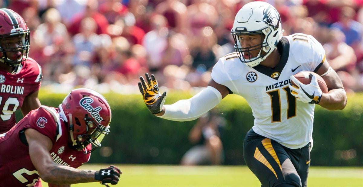 Missouri tight end Kendall Blanton runs a drill at the NFL