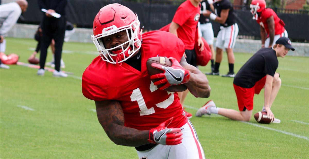 Georgia running back Elijah Holyfield finishes a football drill during  Georgia Pro Day, Wednesday, March 20, 2019, in Athens, Ga. (AP Photo/John  Amis Stock Photo - Alamy