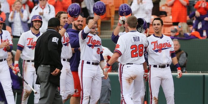 NCAA Clemson Tigers 28 Seth Beer White Nike College Baseball Men