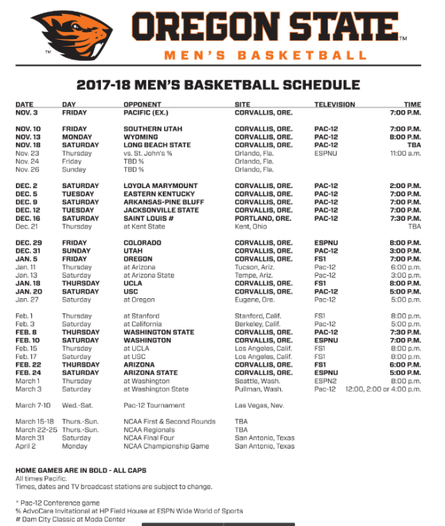 2017-18 Men's Basketball Schedule Released