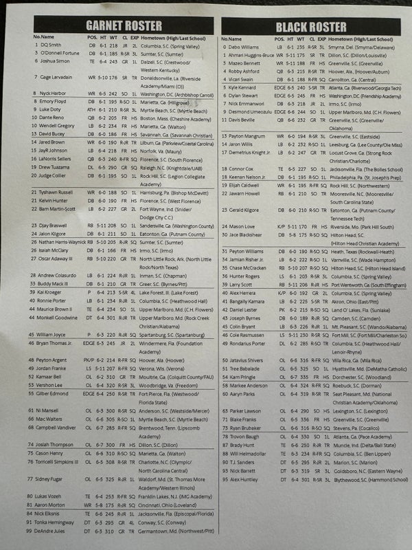 Rosters for the spring game