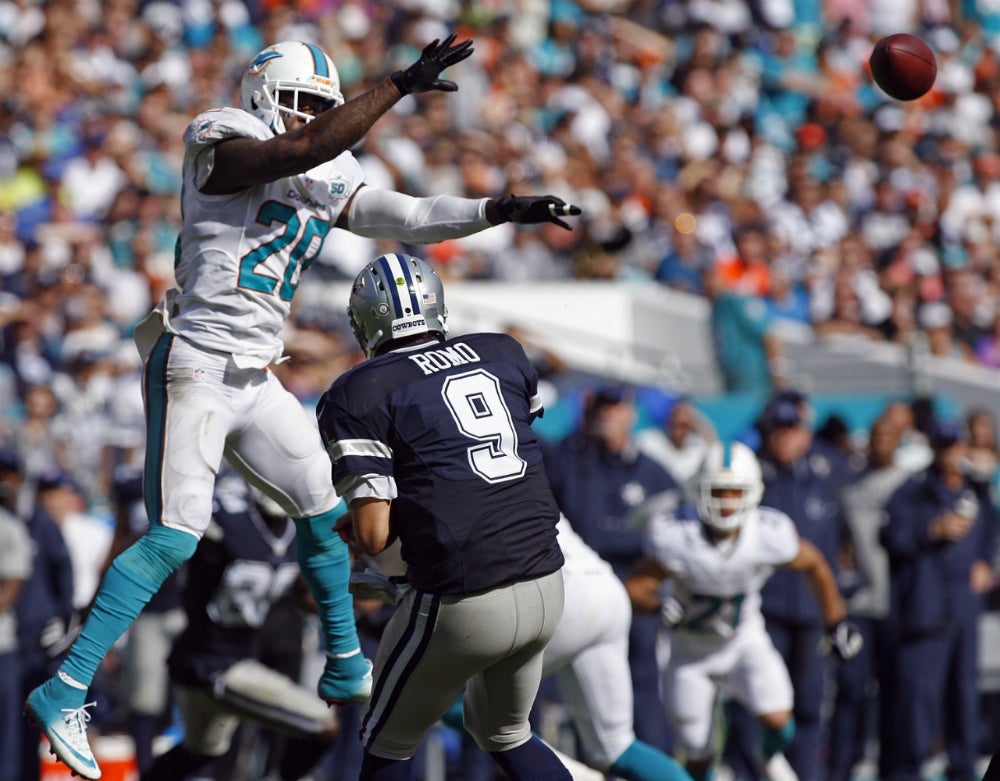 Dolphins safety Reshad Jones’ right foot in a cast