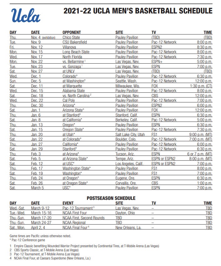 UCLA Finalizes 20212022 Basketball Schedule (Schedule Added)