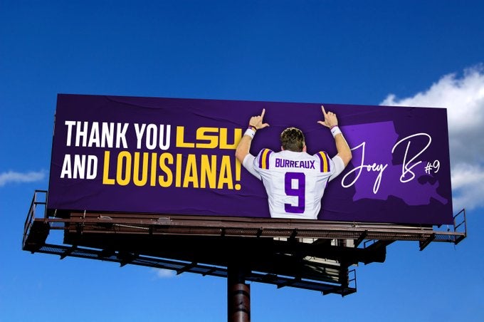 Joe Burrow's 'Burreaux' jersey appears on Baton Rouge billboards