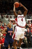 Stanford center Josh Sharma (20) reacts next to guard Marcus Allen