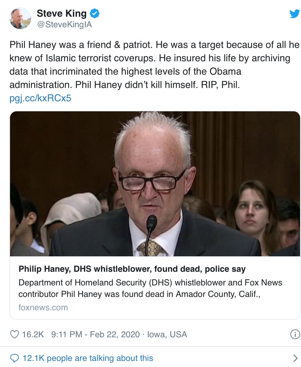 Image result for Rep. Steve King on Whistleblower Philip Haney’s Death: Investigation Should Reveal the Truth About ‘Patriot’s’ Murder