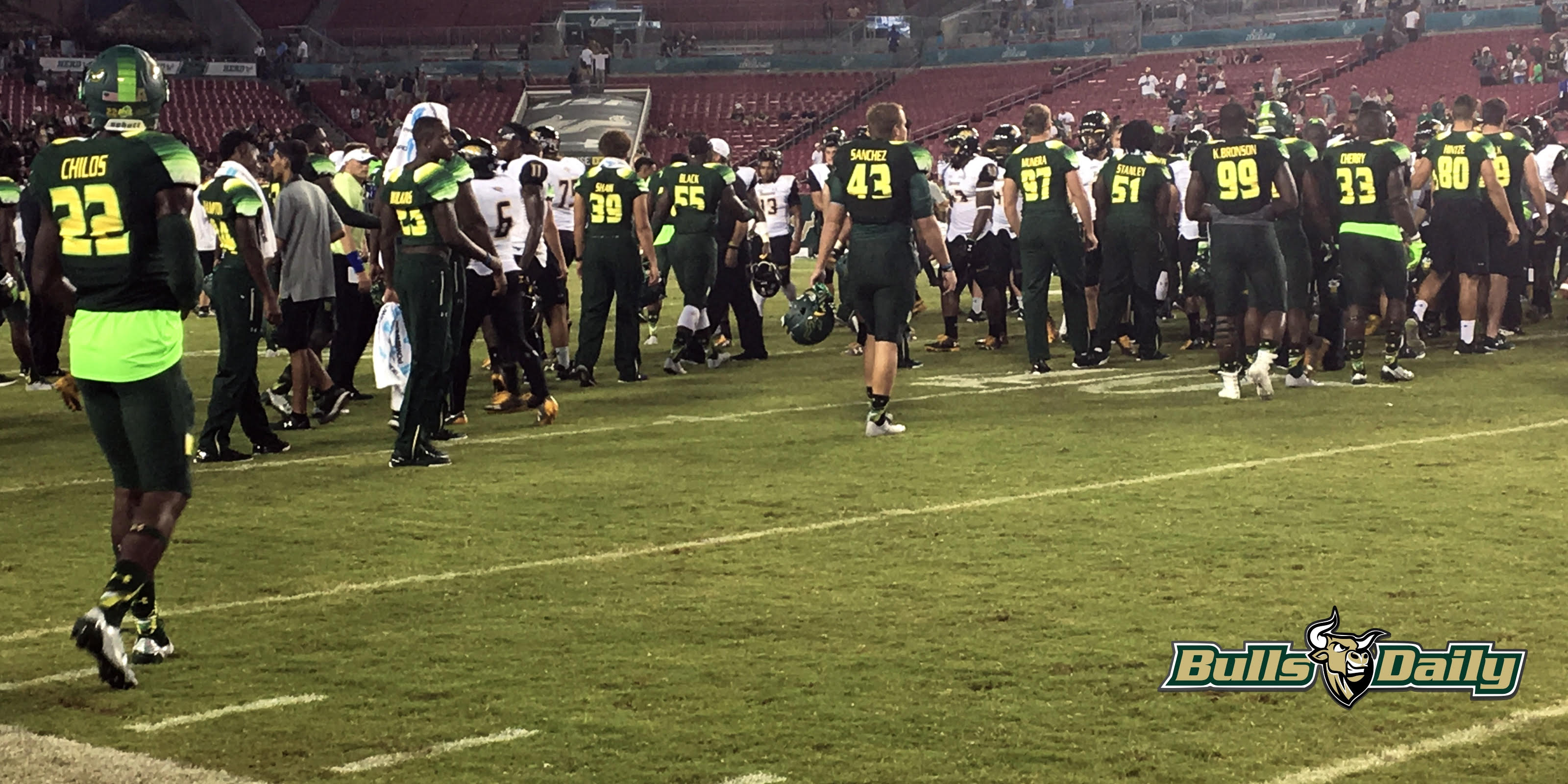 September 3, 2015: South Florida Bulls running back Darius Tice (13) breaks  one of several tackles on his way to a touchdown in the 1st quarter in the  game between the Towson