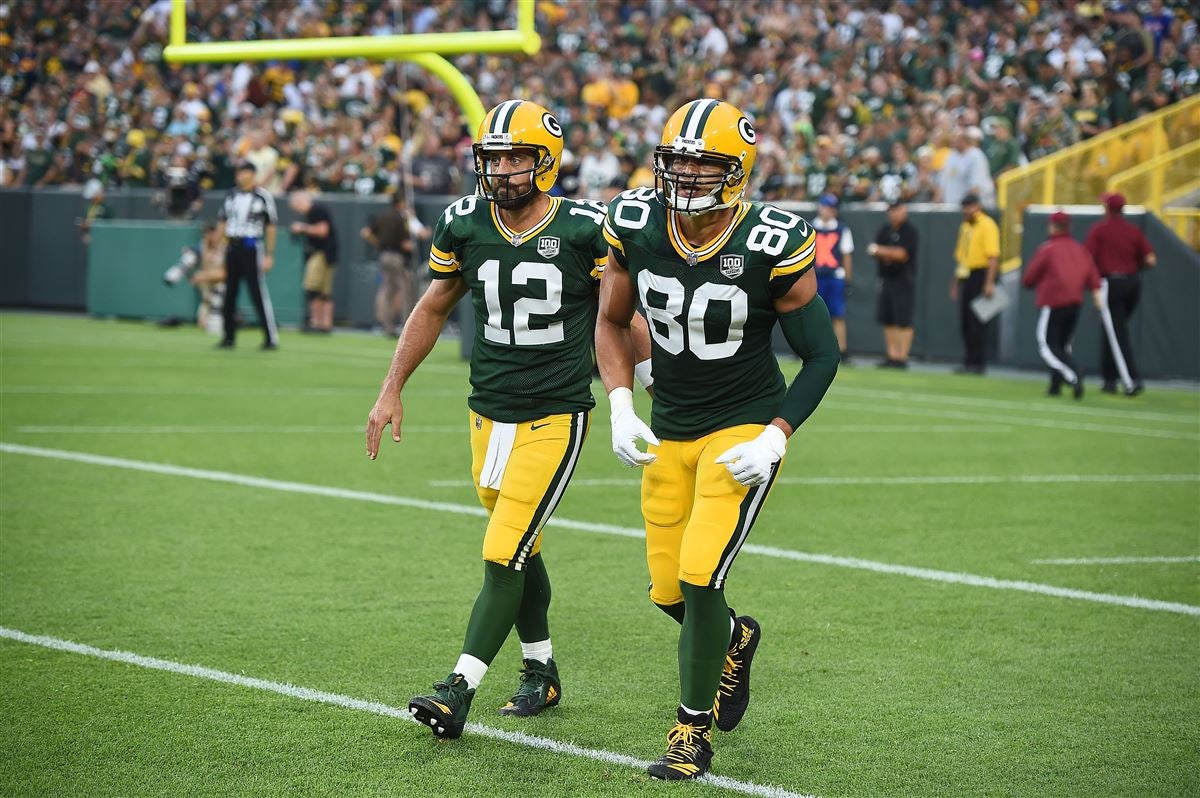 Green Bay Packers Jimmy Graham during NFL football minicamp practice  Wednesday June 12, 2019 in Green Bay, Wis.. (AP Photo/Mike Roemer Stock  Photo - Alamy