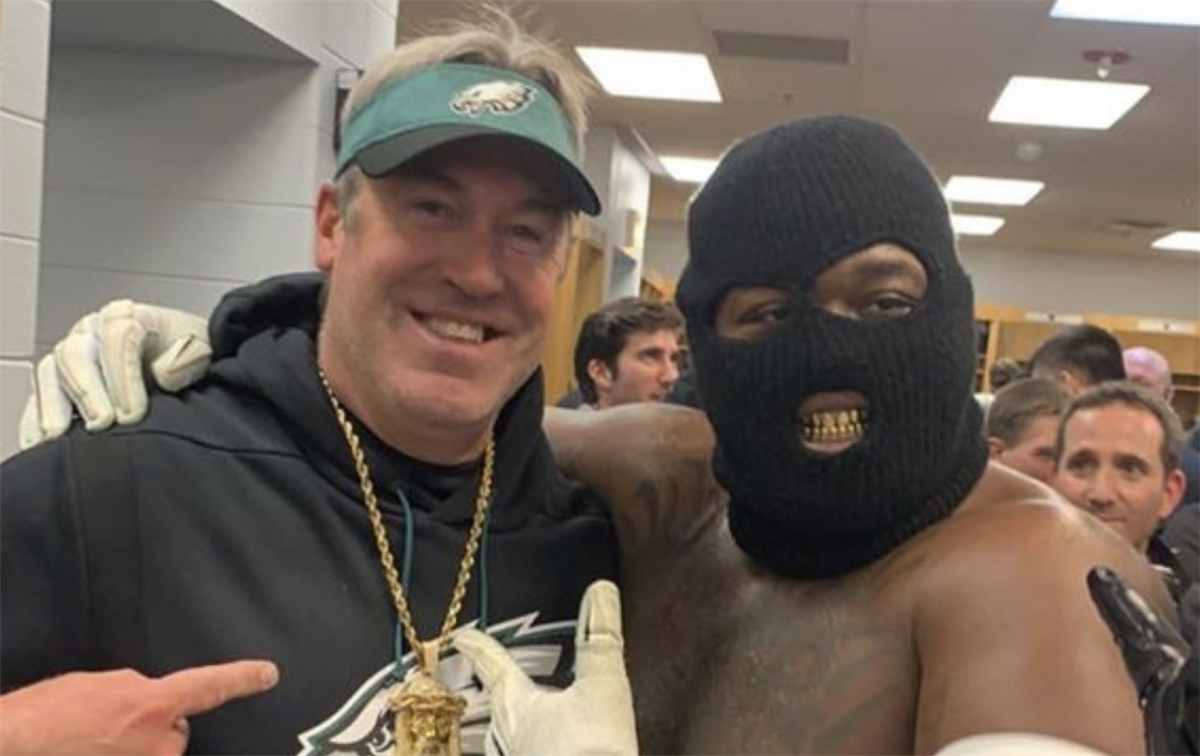 Doug Pederson Celebrates With Eagles In Locker Room After Win