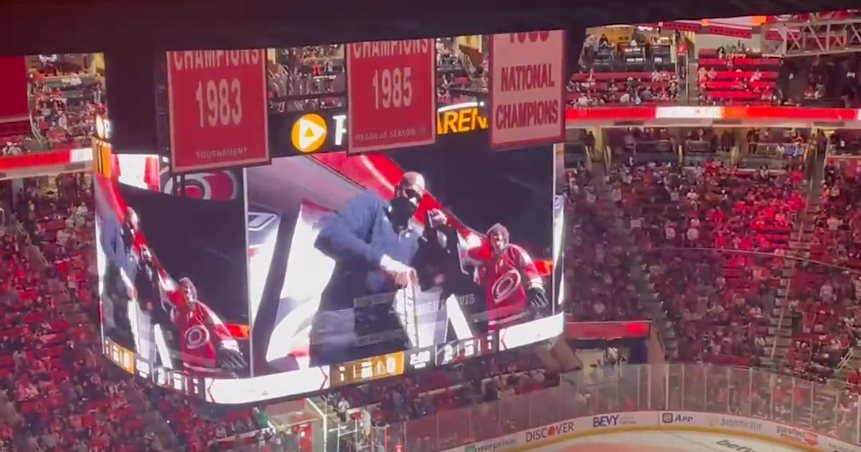 UNC's Hubert Davis Sounds Carolina Hurricanes' Warning Siren During First Playoff Game UNC's Hubert Davis Sounds Carolina Hurricanes' Warning Siren During First Playoff Game