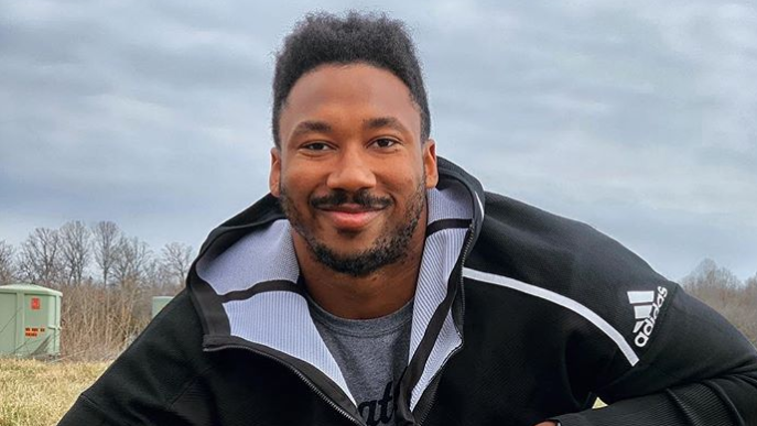 Myles Garrett and his son, Gohan. 