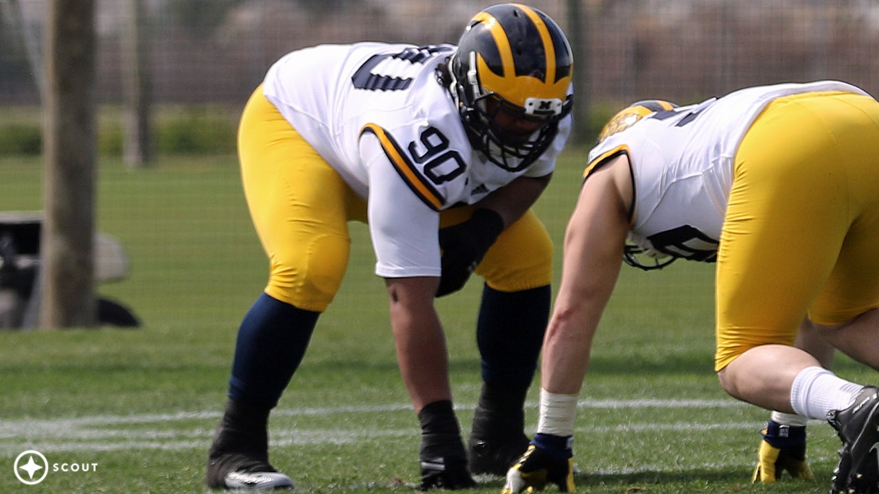 Michigan's Bryan Mone in warmups vs. Wisconsin