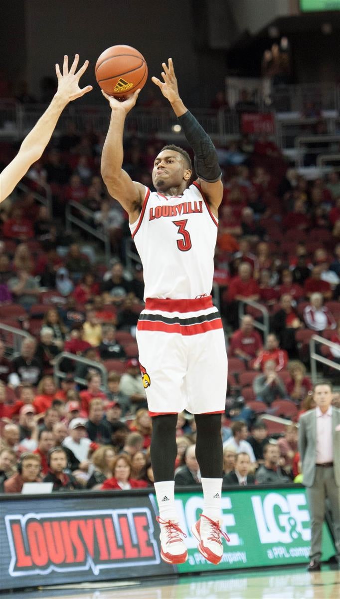 Louisville Cardinals guard Trey Lewis (3) dribbles the ball up the court  during the NCAA basketball game between Louisville and Clemson on Sunday,  January 10, 2016 at Bon Secours Arena in Greenville