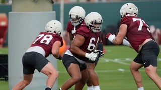 Alabama coach says there's '100%' a competition at right tackle where Michael Carroll is pushing Wilkin Formby