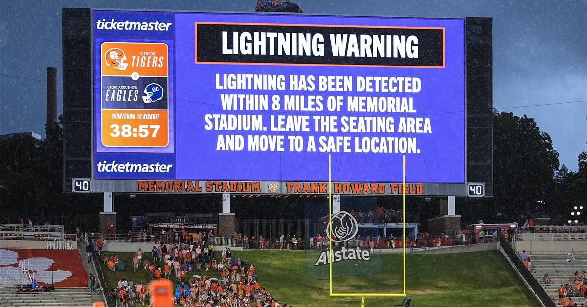 Clemson-Georgia Southern game delayed for lightning, new start time announced