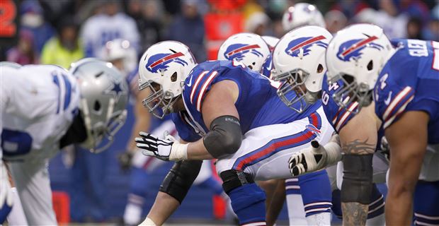 The Buffalo Bills offensive line, from left to right, Duke Preston