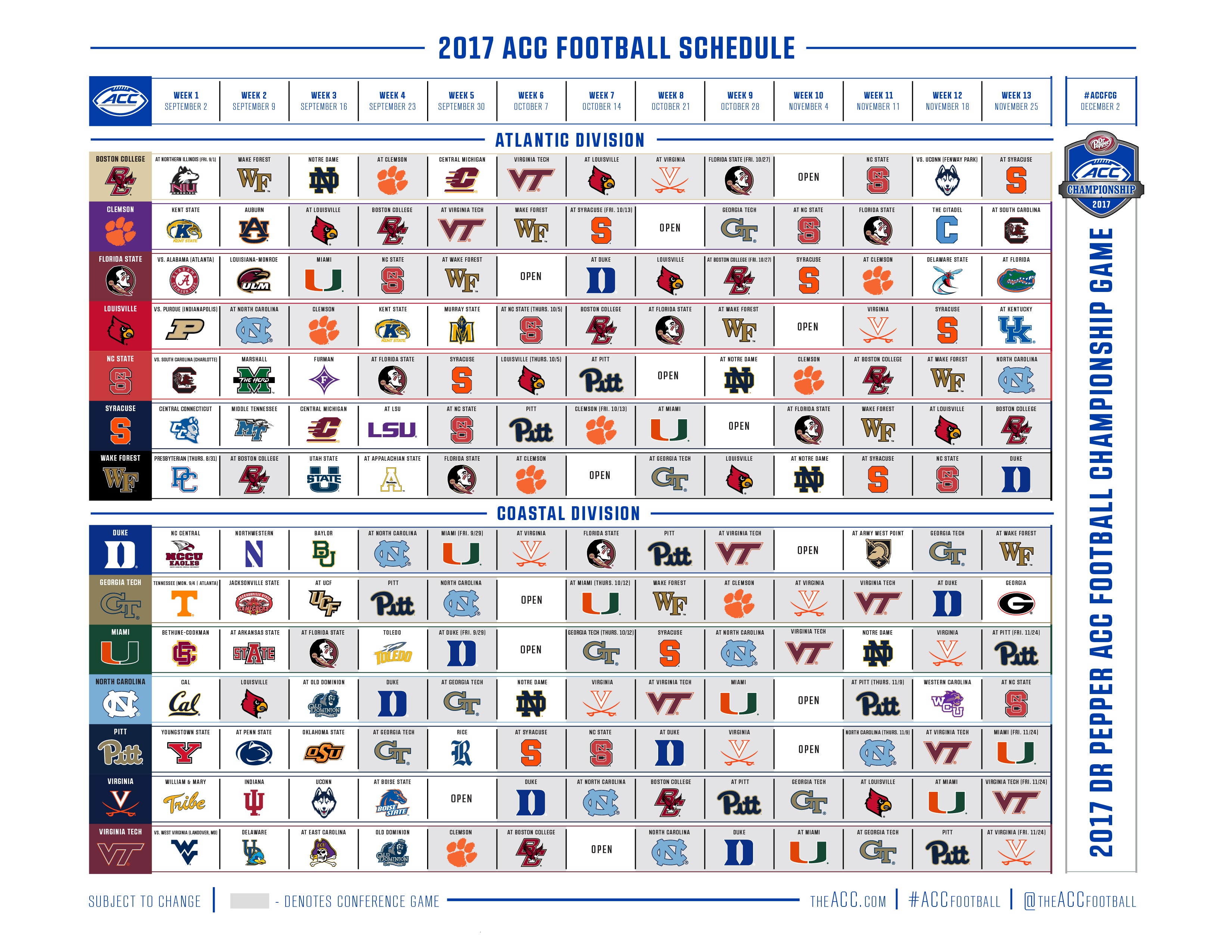 2023 ACC Football Schedule Set to be Revealed Exclusively on ACC Network,  January 30 - Atlantic Coast Conference