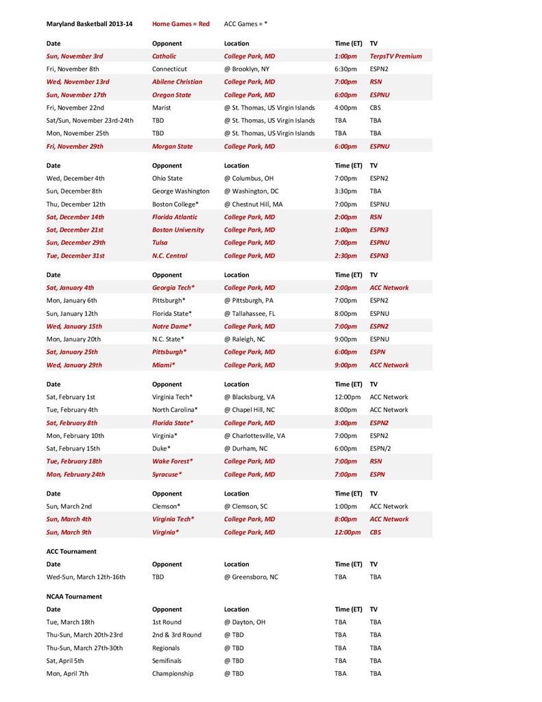 Umd Basketball Schedule Examples And Forms