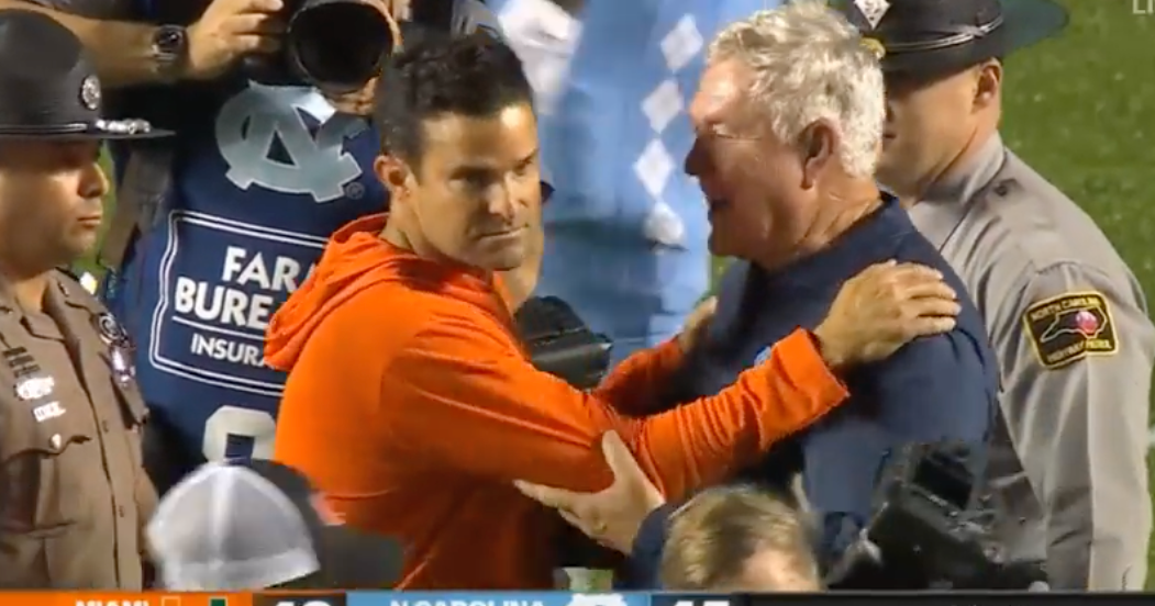 Miami's Manny Diaz, UNC's Mack Brown share icy handshake after Tar Heels win over Hurricanes