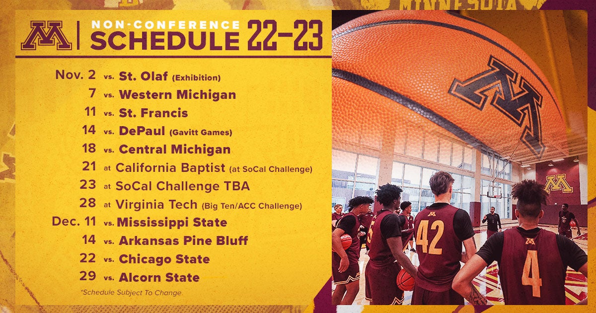 Minnesota Gopher Basketball 2022 23 Non Conference Schedule Announced Minnesota Gopher Basketball 2022 23 Non Conference Schedule Announced