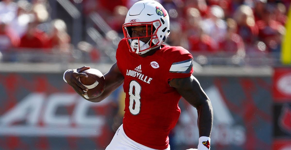 Lamar Jackson Louisville Cardinals Unsigned White Jersey Warming Up vs. NC  State Photograph