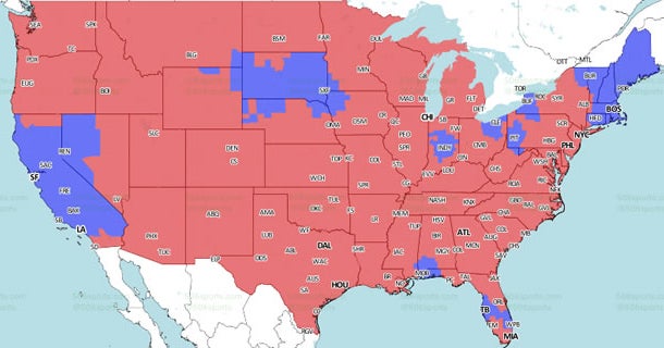 Nfc east coverage map for week 14 San Francisco 49ers - New England Patriots coverage map