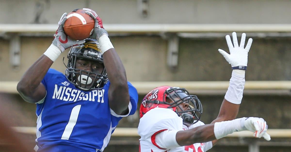 In this Sept. 1, 2018, photo provided by the Mississippi Athletics  Department, Mississippi wide receiver A. J. Brown displays the team's  “Nasty Wide Outs” belt during an NCAA college football game …