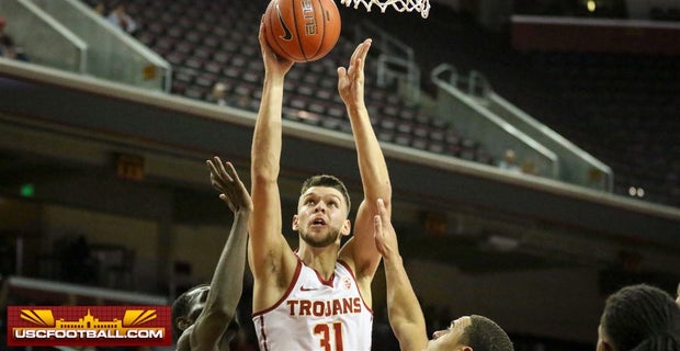 USC's senior big man, Nick Rakocevic made the game winning tip-in to help get his team the victory over TCU. (Photo: Shotgun Spratling/USCfootball.com via 24/7 Sports.)