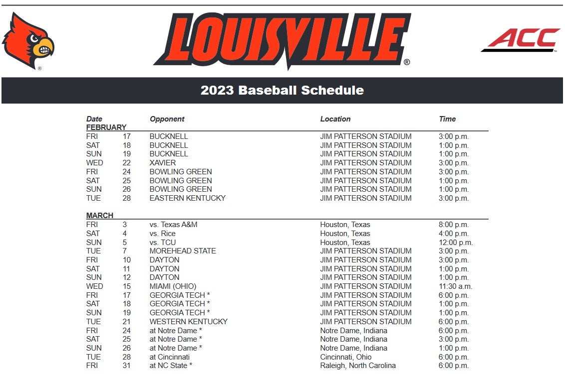 Louisville baseball announces 2023 schedule