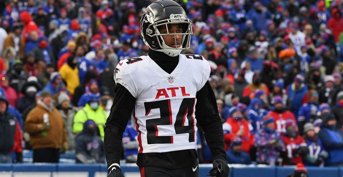 Atlanta Falcons cornerback A.J. Terrell (24) breaks up a pass