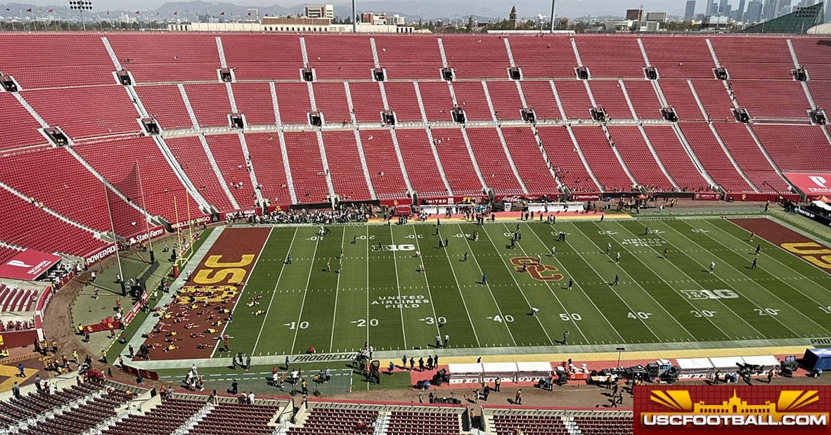 From the Coliseum, USC vs. San Jose State pregame warmups and the Trojan Marching Band