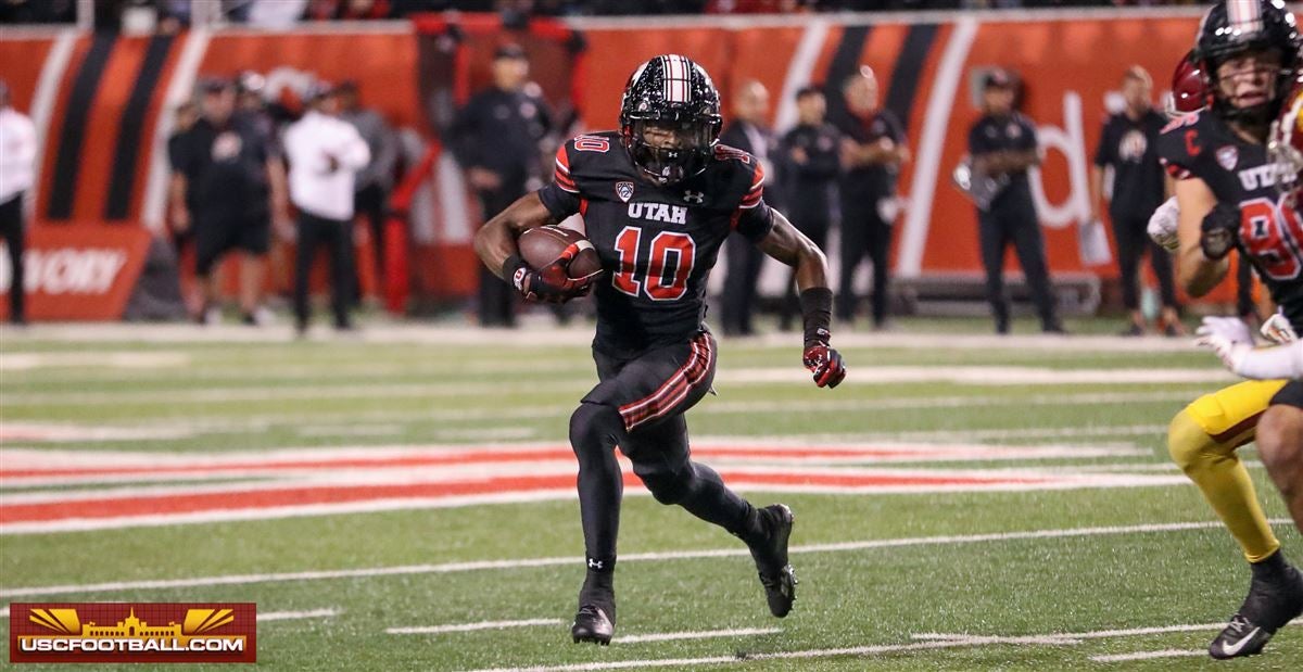 Utah wide receiver Money Parks (10) lines up out wide during an