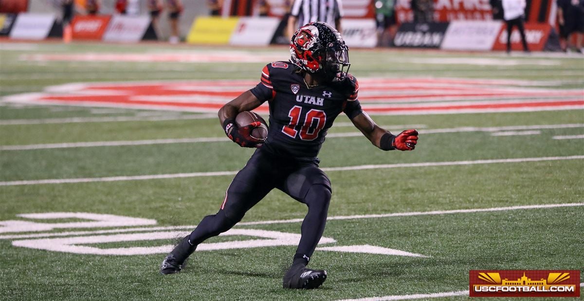 Utah wide receiver Money Parks (10) lines up out wide during an