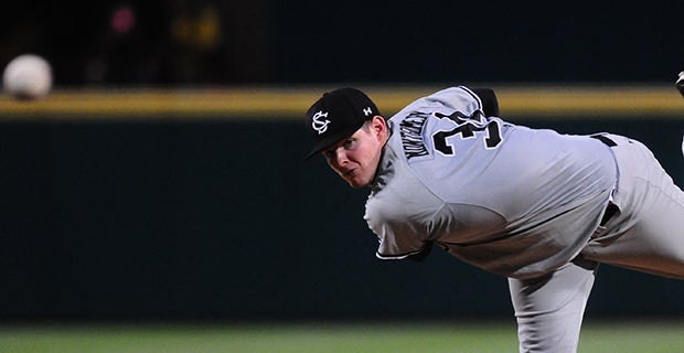 Starting pitcher Jordan Montgomery (34) of the South Carolina Gamecocks  delivers a pitch in an NCAA Division I Baseball Regional Tournament game  against the Campbell Camels on Friday, May 30, 2014, at