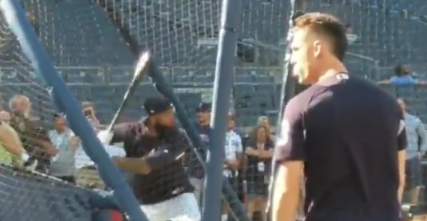 Odell Beckham Jr. takes batting practice with the New York Yankees