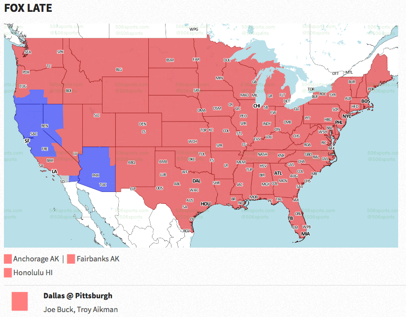 Dallas CowboysPittsburgh Steelers coverage map