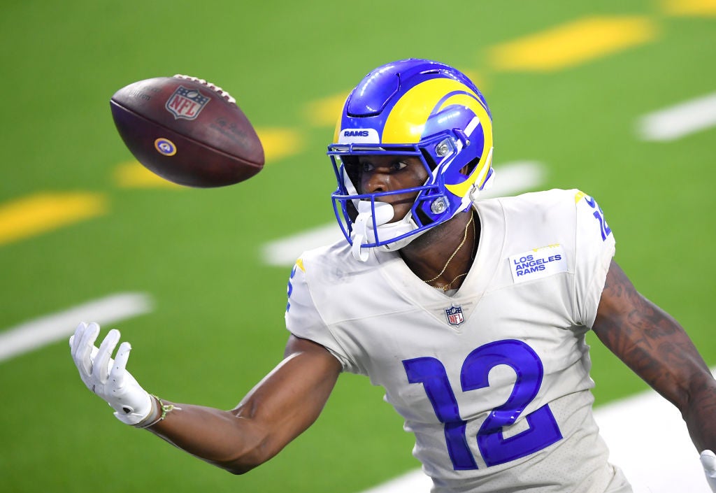 Los Angeles Rams' Van Jefferson (12) celebrates in the final