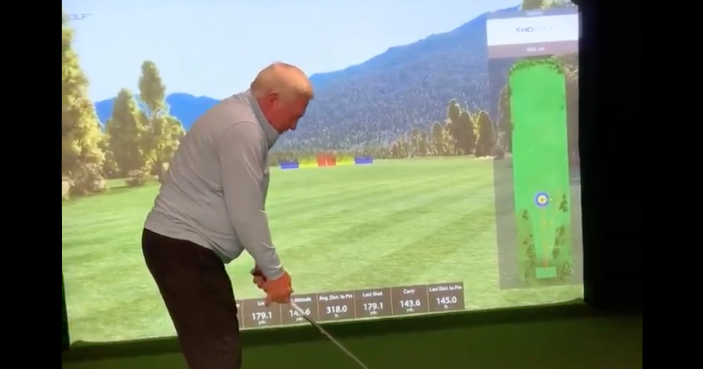 Mack Brown Gives Quick Golf Lesson on Simulator in New Chapel Hill Home