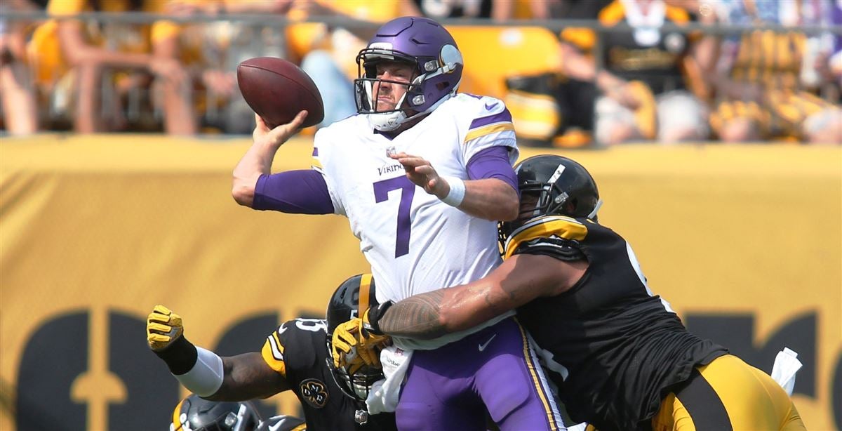 Pittsburgh Steelers played don a patch honoring the late Dan Rooney on  their uniform during the Steelers 26-9 win against the Minnesota Vikings at  Heinz Field on September 17, 2017 in Pittsburgh.