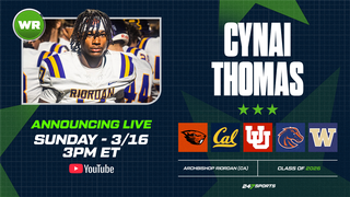 WR Cynai Thomas set to announce commitment on 247Sports' YouTube